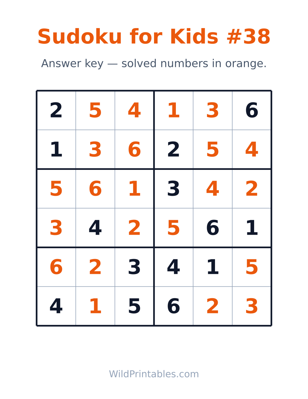 Sudoku for Kids #38 — answer key
