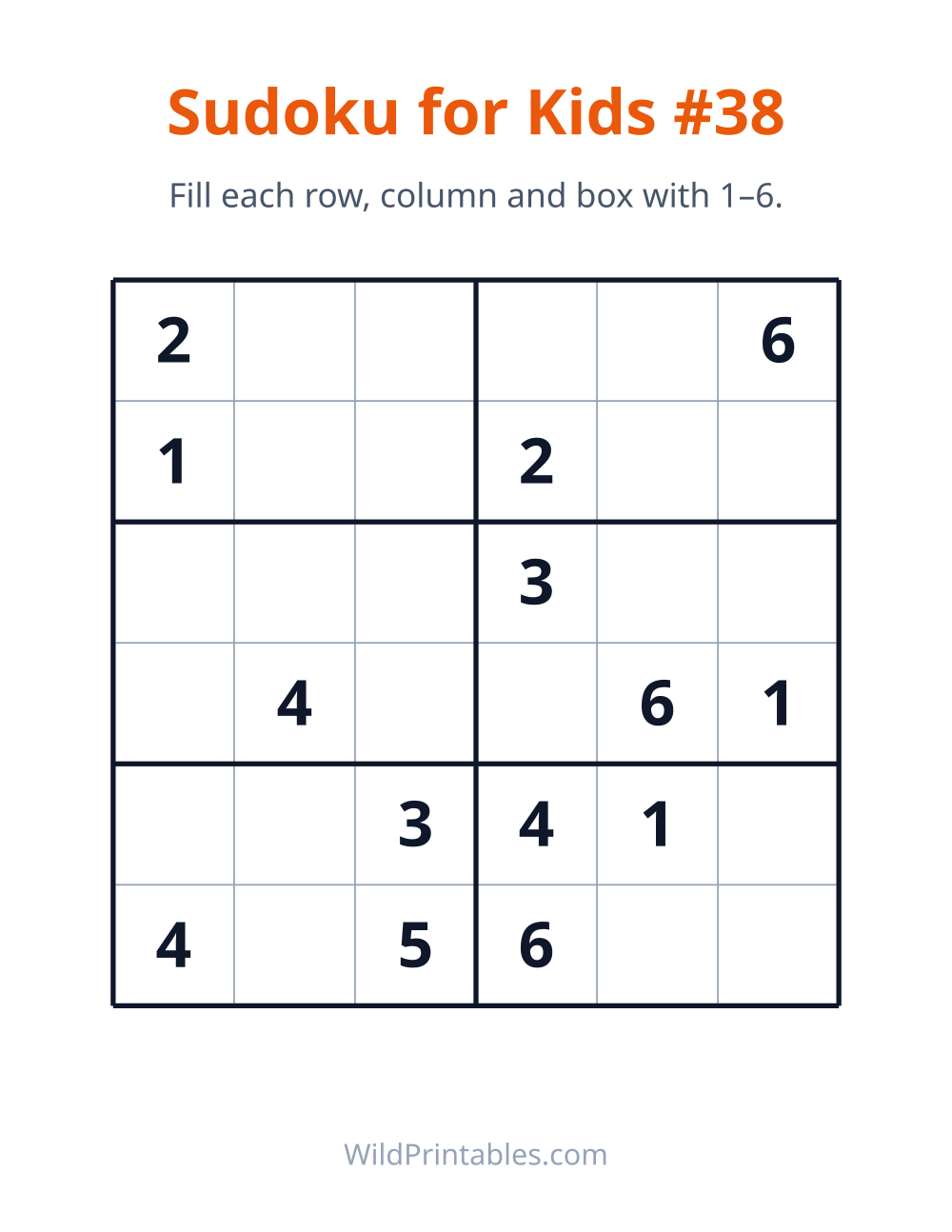 Sudoku for Kids #38 — free printable sudoku for kids to print and color at home