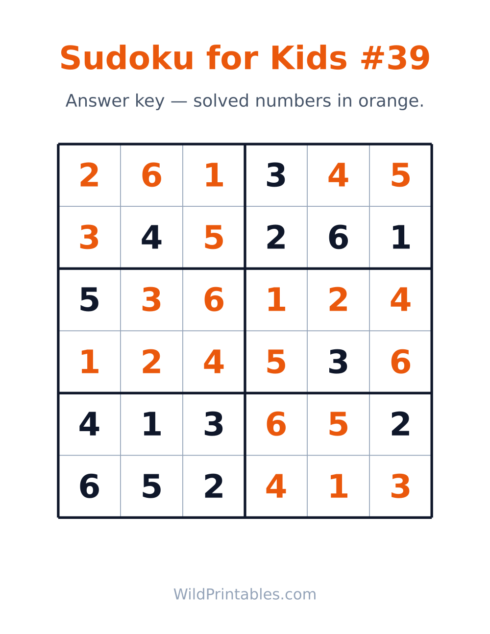 Sudoku for Kids #39 — answer key