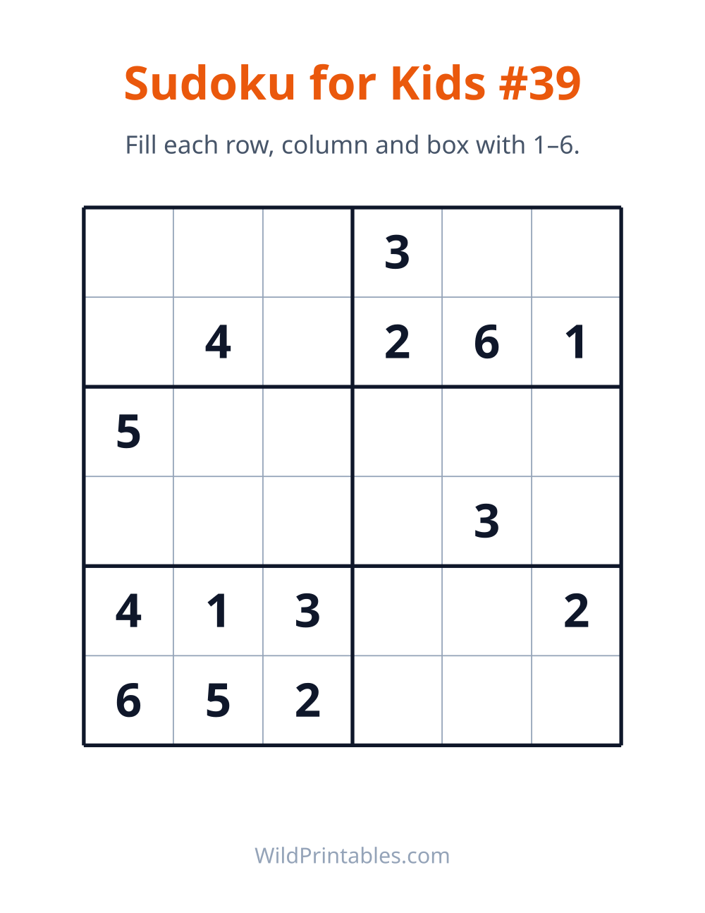 Sudoku for Kids #39 — free printable sudoku for kids to print and color at home