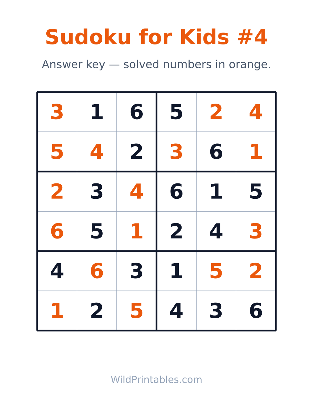 Sudoku for Kids #4 — answer key
