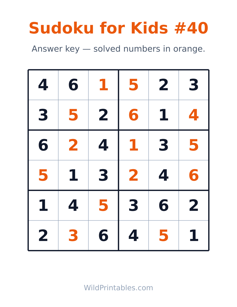 Sudoku for Kids #40 — answer key