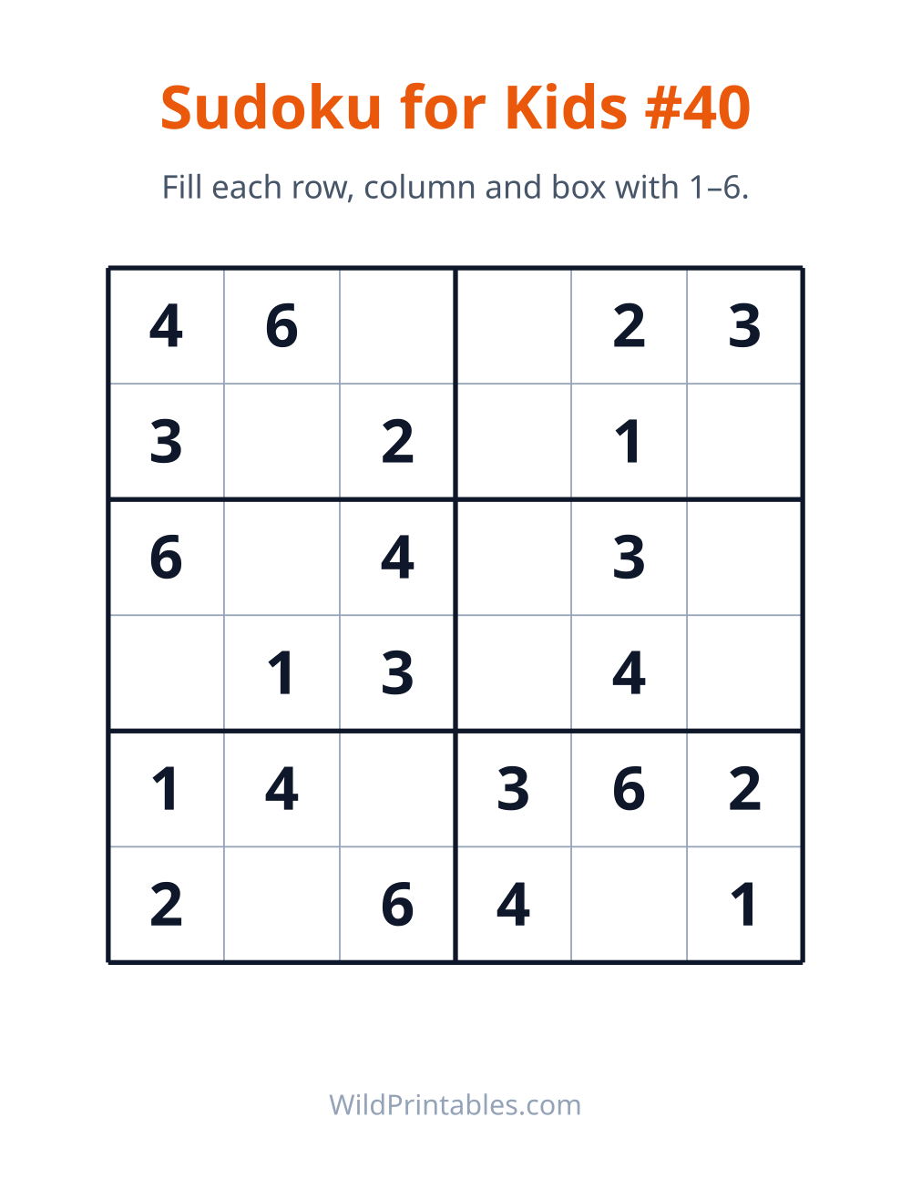 Sudoku for Kids #40 — free printable sudoku for kids to print and color at home