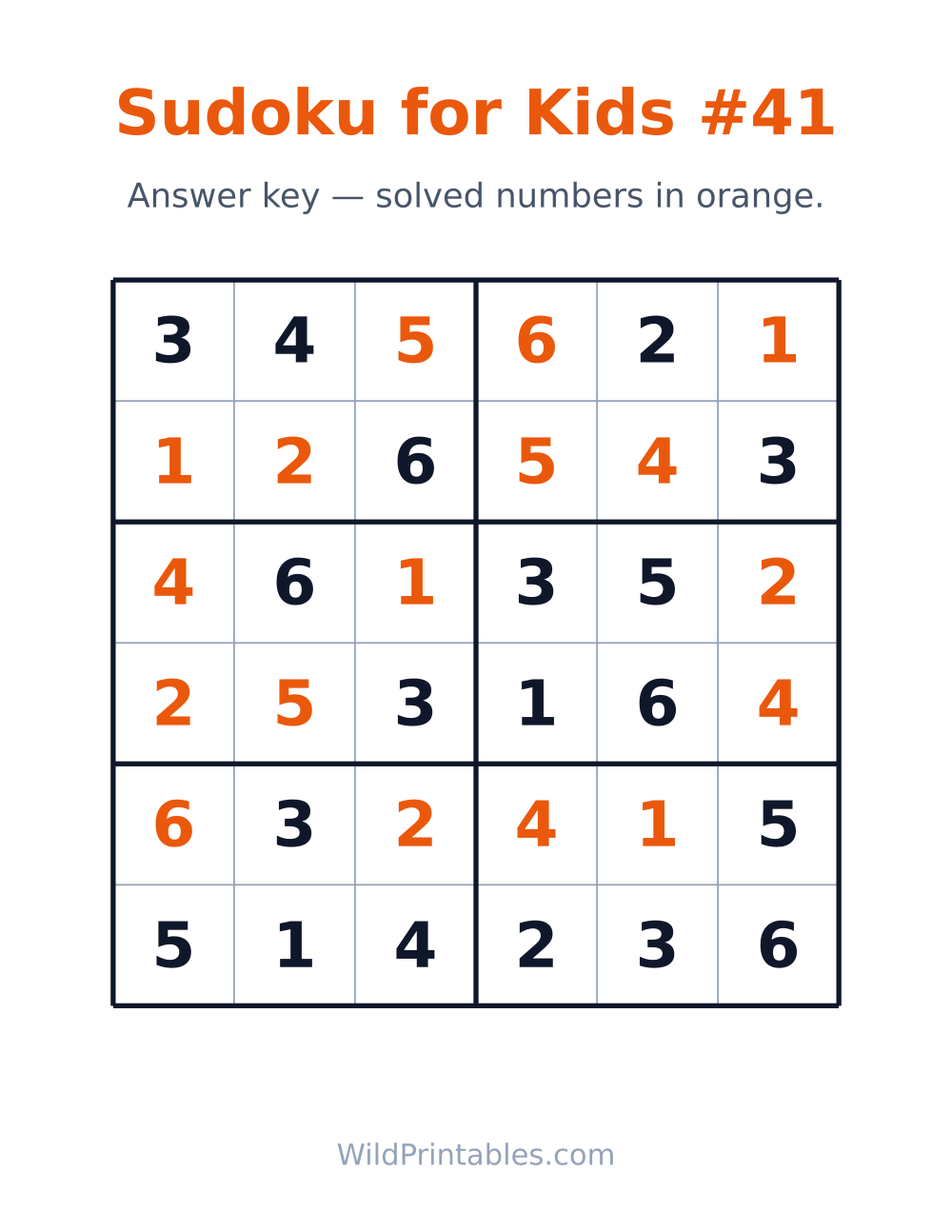 Sudoku for Kids #41 — answer key