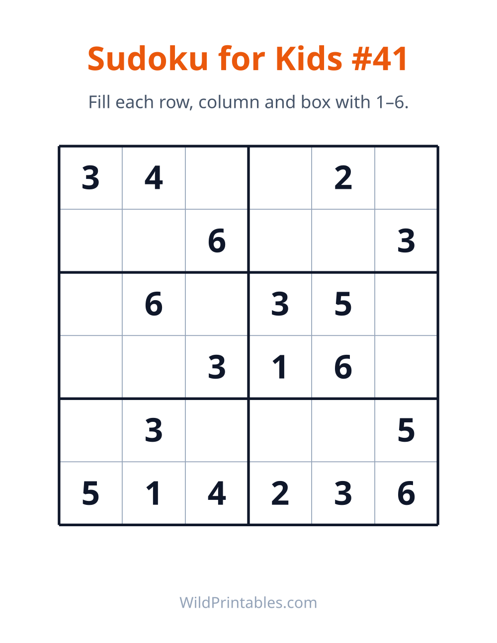 Sudoku for Kids #41 — free printable sudoku for kids to print and color at home