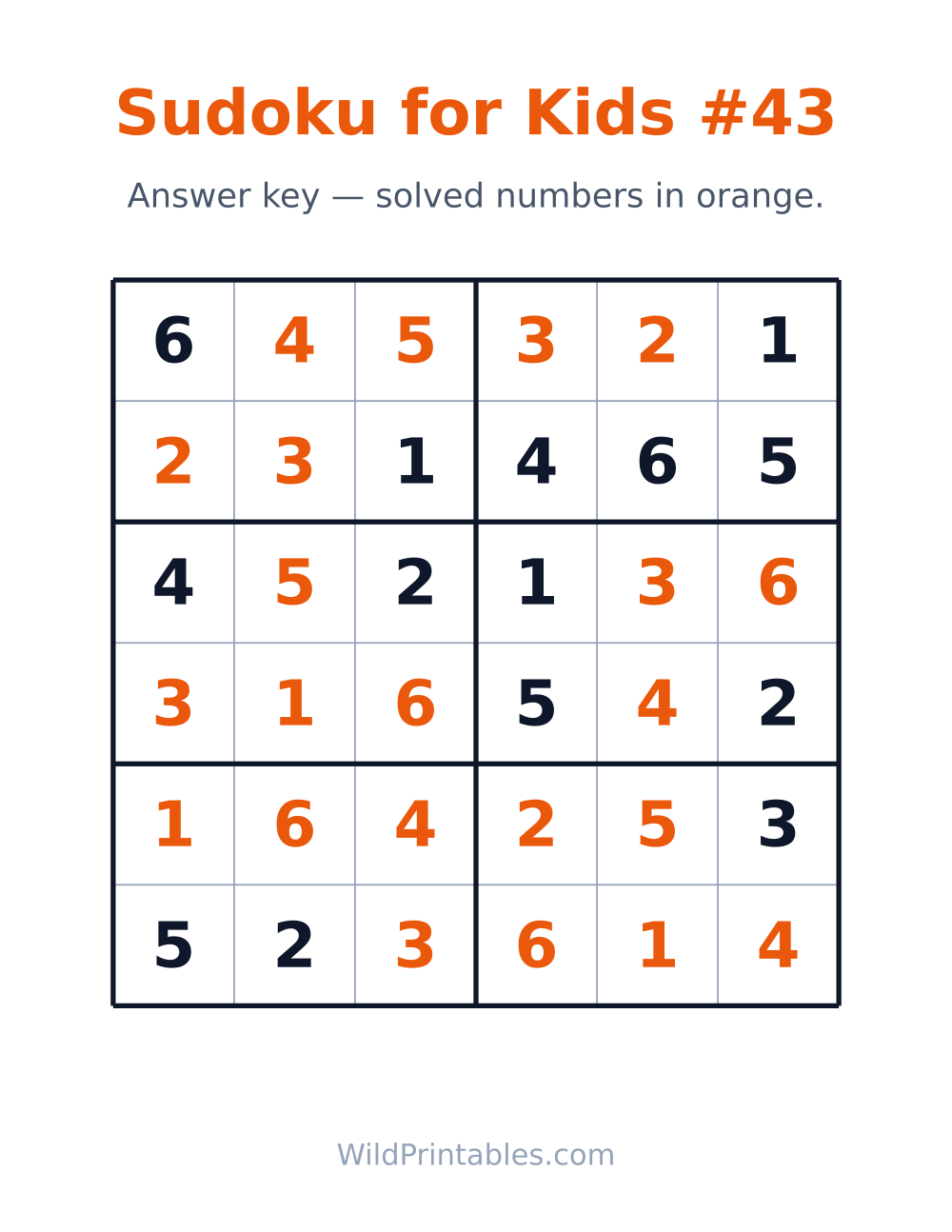 Sudoku for Kids #43 — answer key
