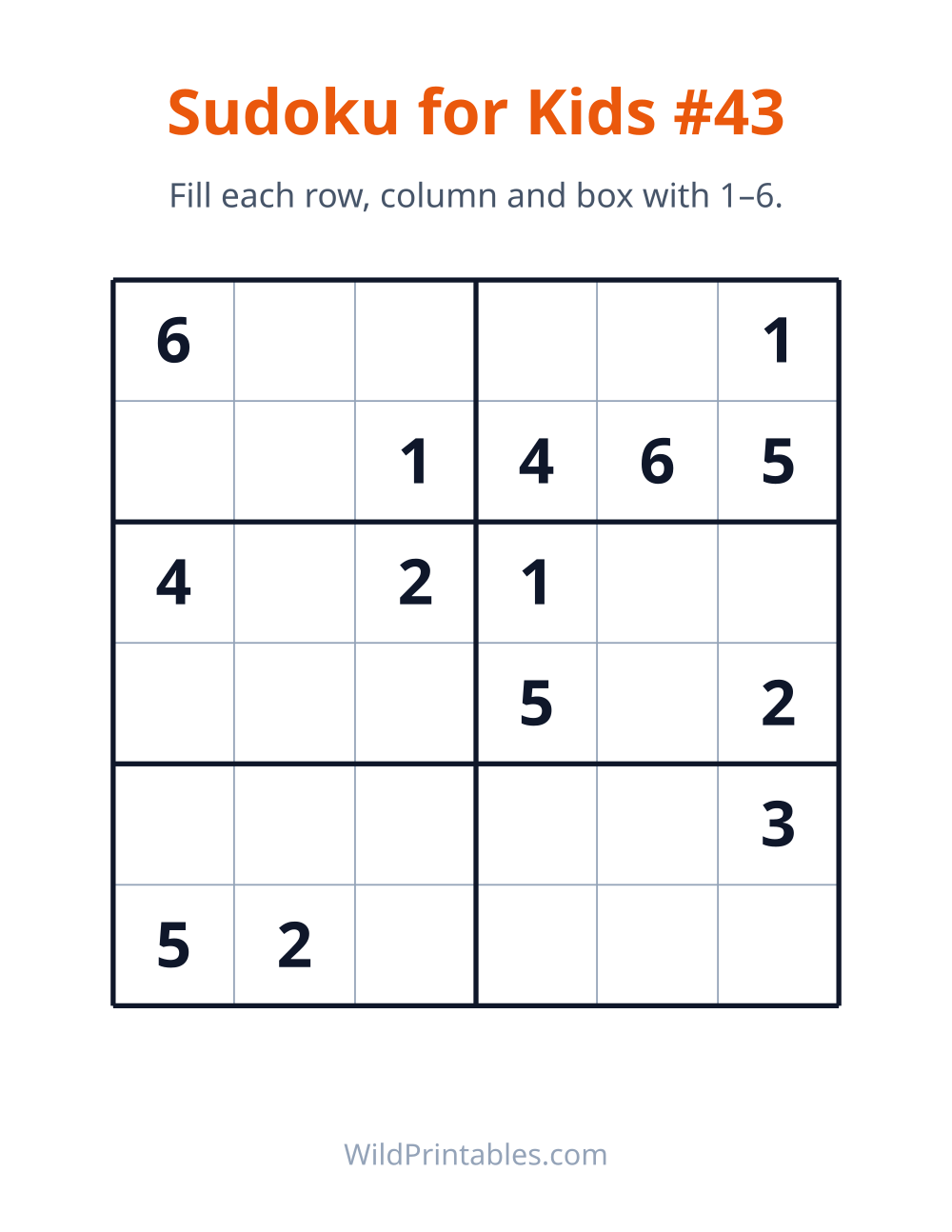 Sudoku for Kids #43 — free printable sudoku for kids to print and color at home