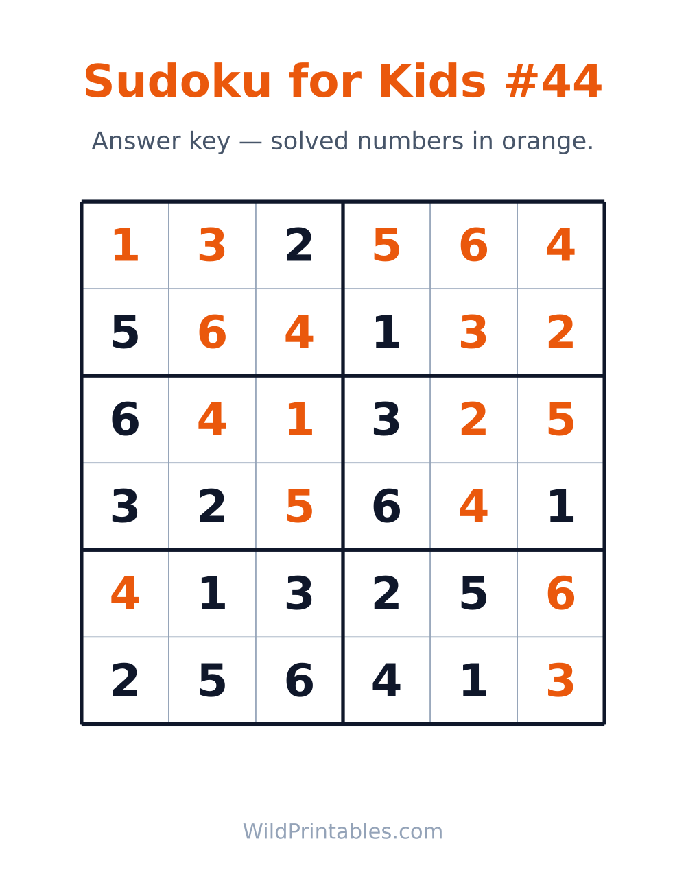 Sudoku for Kids #44 — answer key
