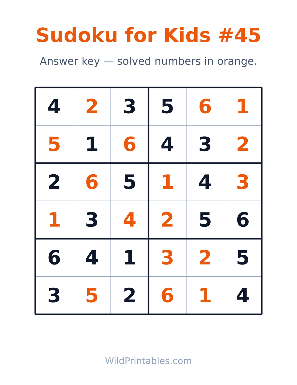Sudoku for Kids #45 — answer key