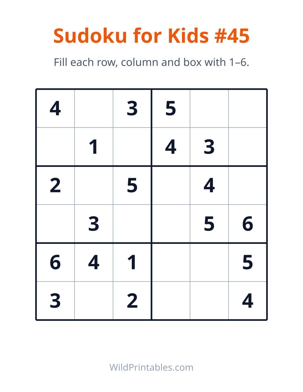Sudoku for Kids #45 — free printable sudoku for kids to print and color at home