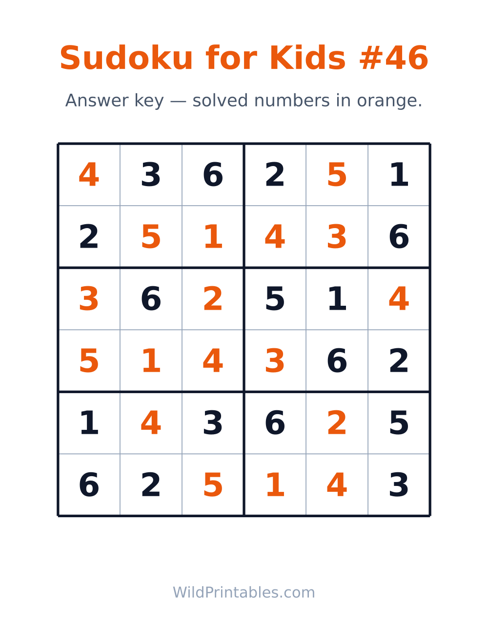 Sudoku for Kids #46 — answer key