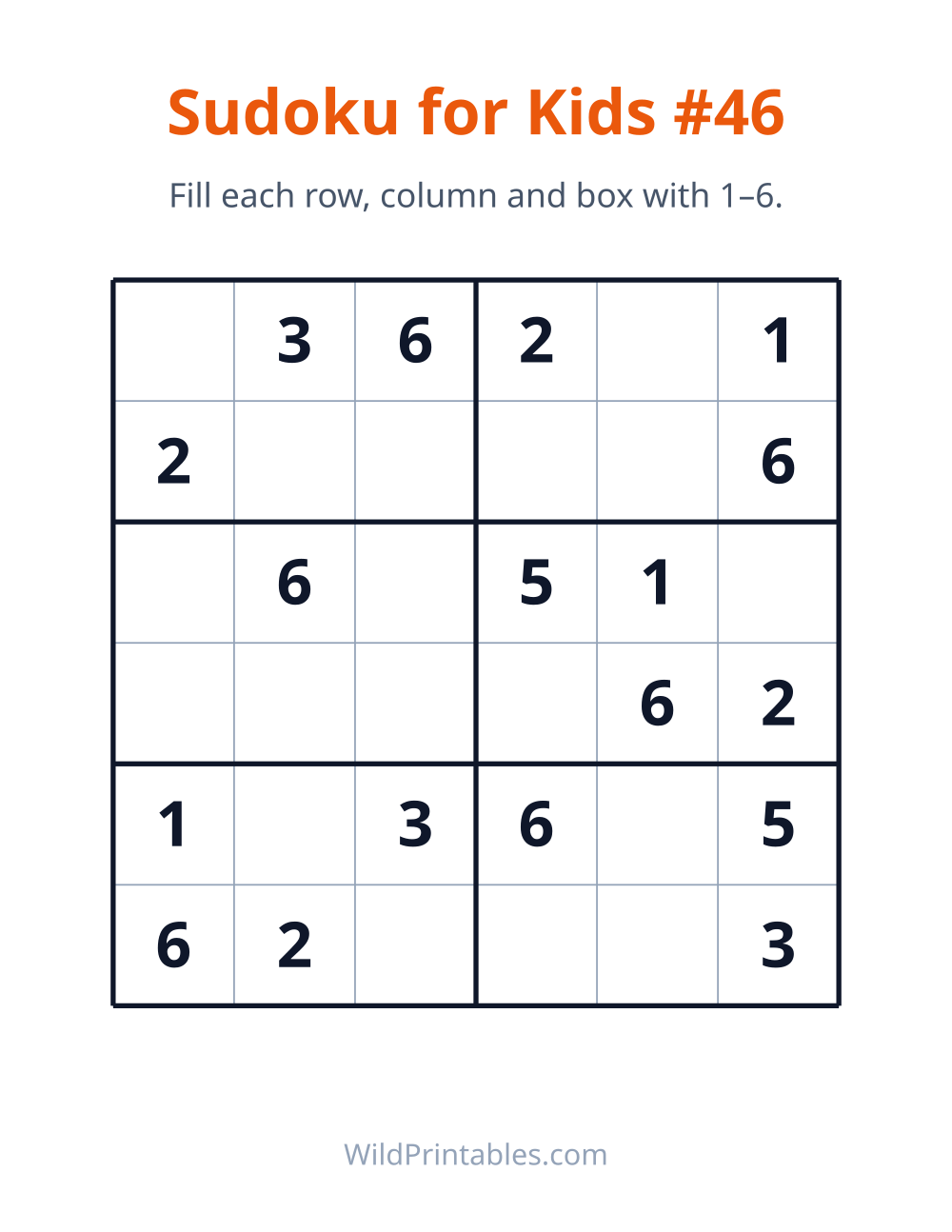 Sudoku for Kids #46 — free printable sudoku for kids to print and color at home