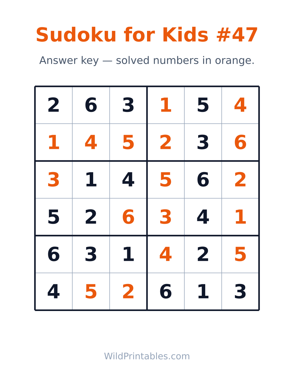 Sudoku for Kids #47 — answer key