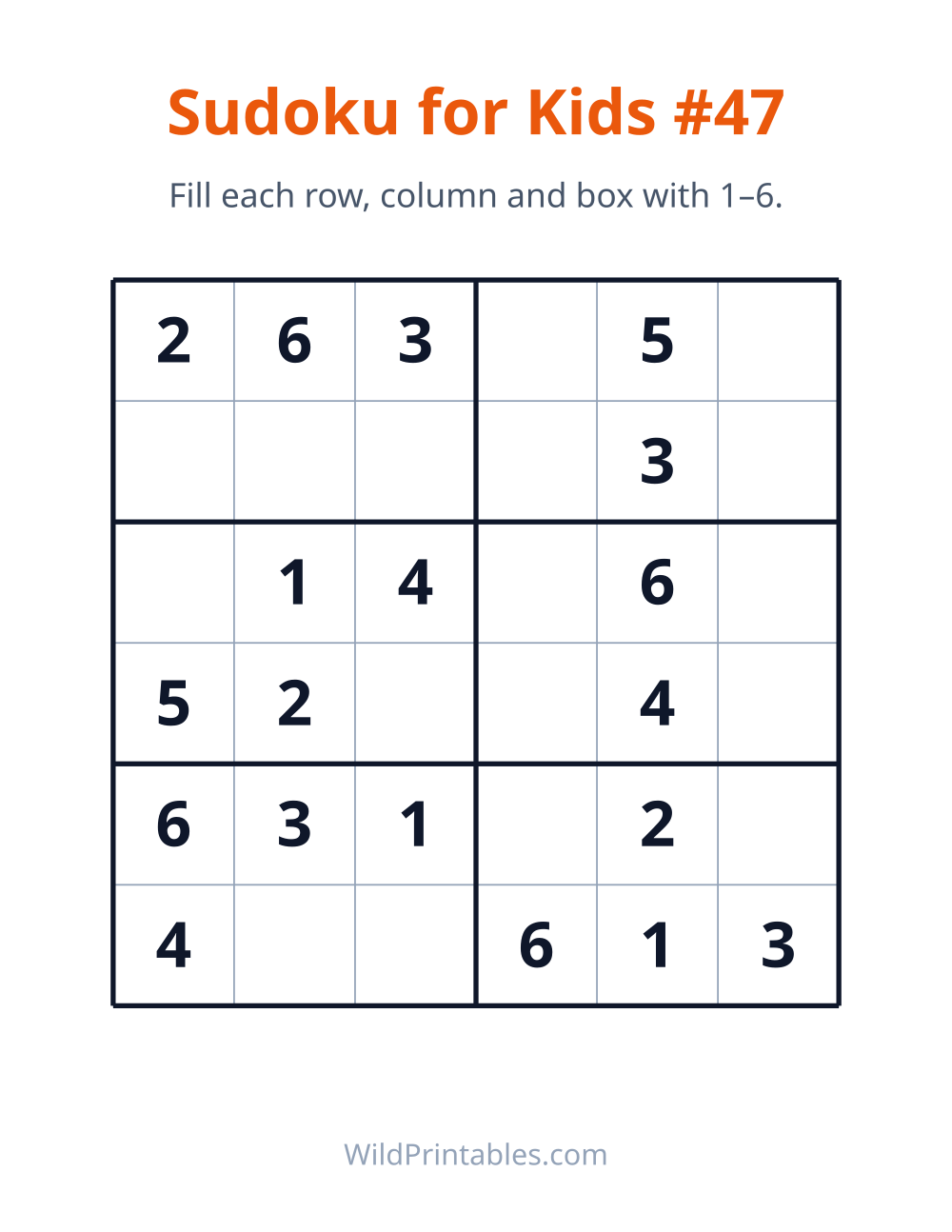 Sudoku for Kids #47 — free printable sudoku for kids to print and color at home