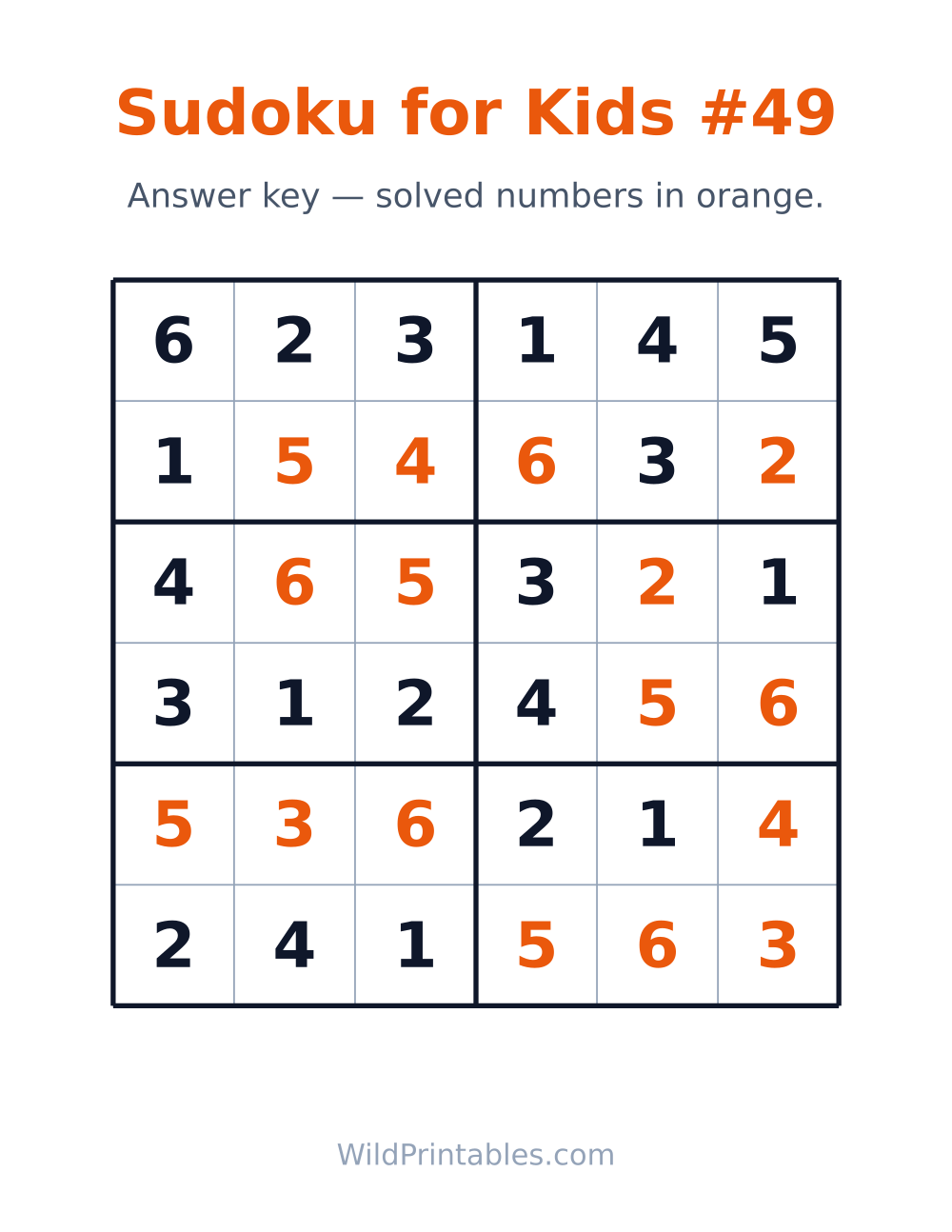 Sudoku for Kids #49 — answer key