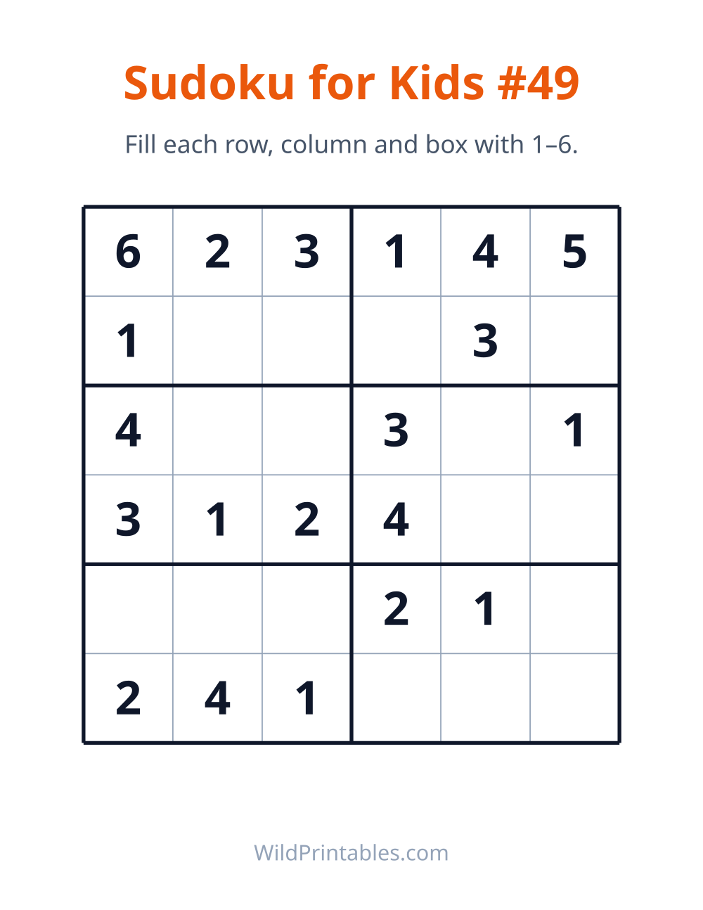 Sudoku for Kids #49 — free printable sudoku for kids to print and color at home