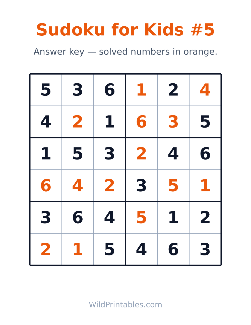Sudoku for Kids #5 — answer key