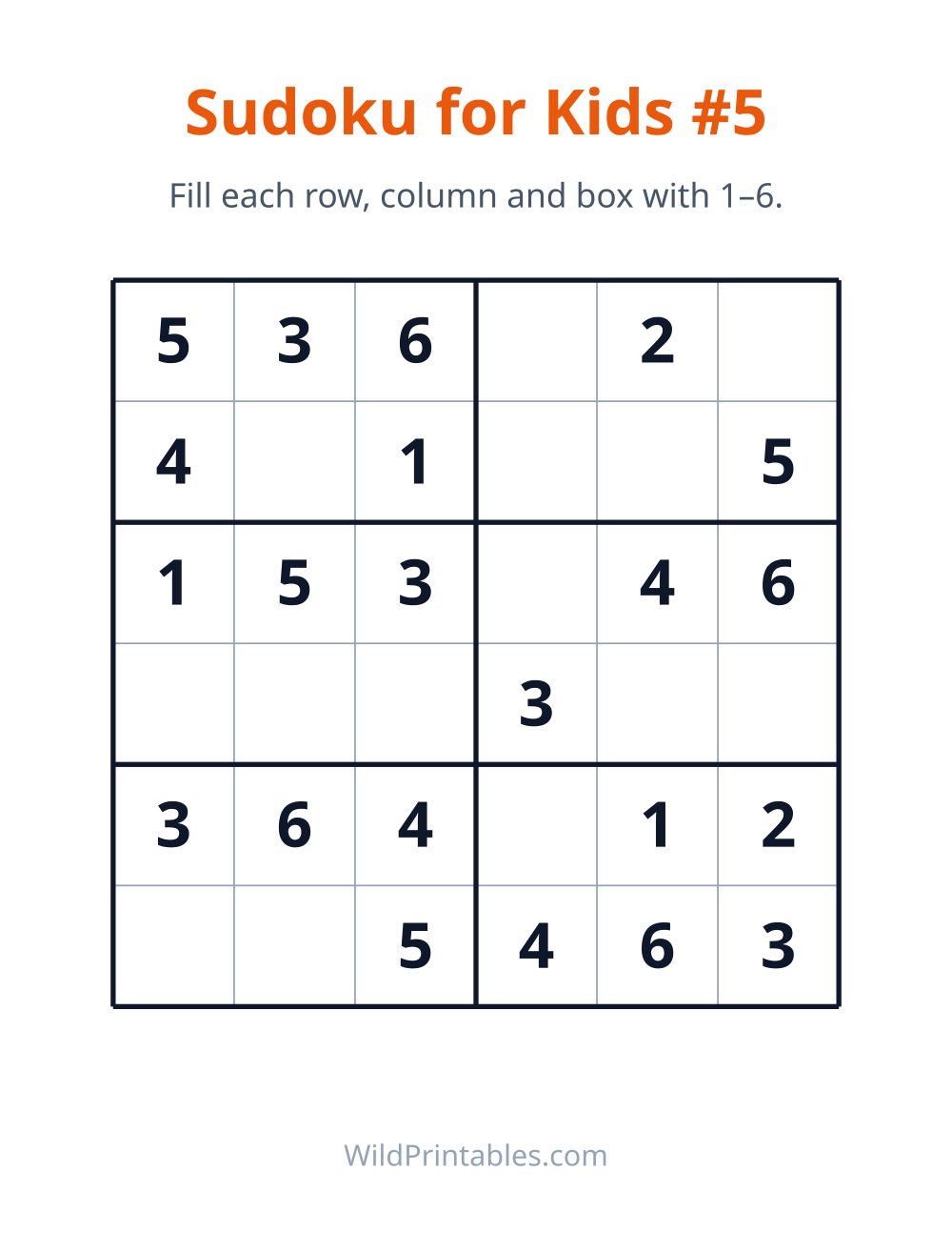 Sudoku for Kids #5 — free printable sudoku for kids to print and color at home