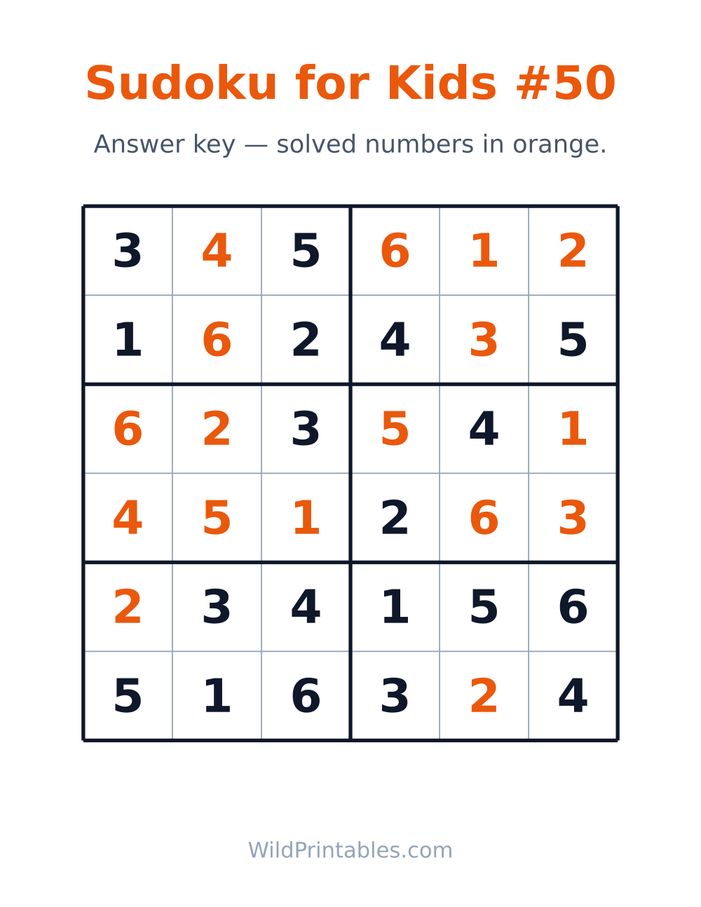 Sudoku for Kids #50 — answer key