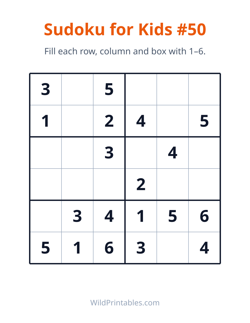 Sudoku for Kids #50 — free printable sudoku for kids to print and color at home