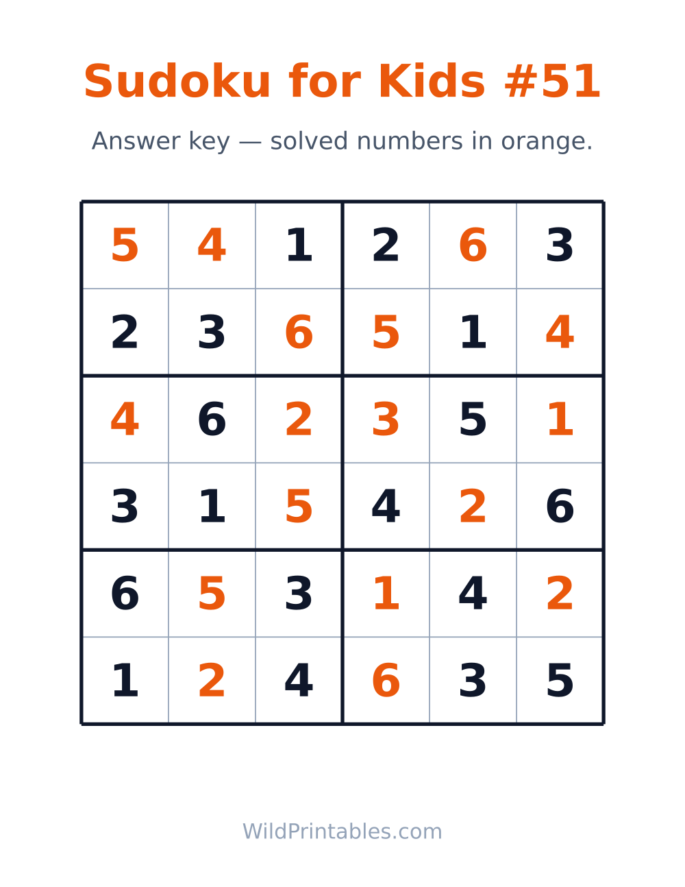 Sudoku for Kids #51 — answer key