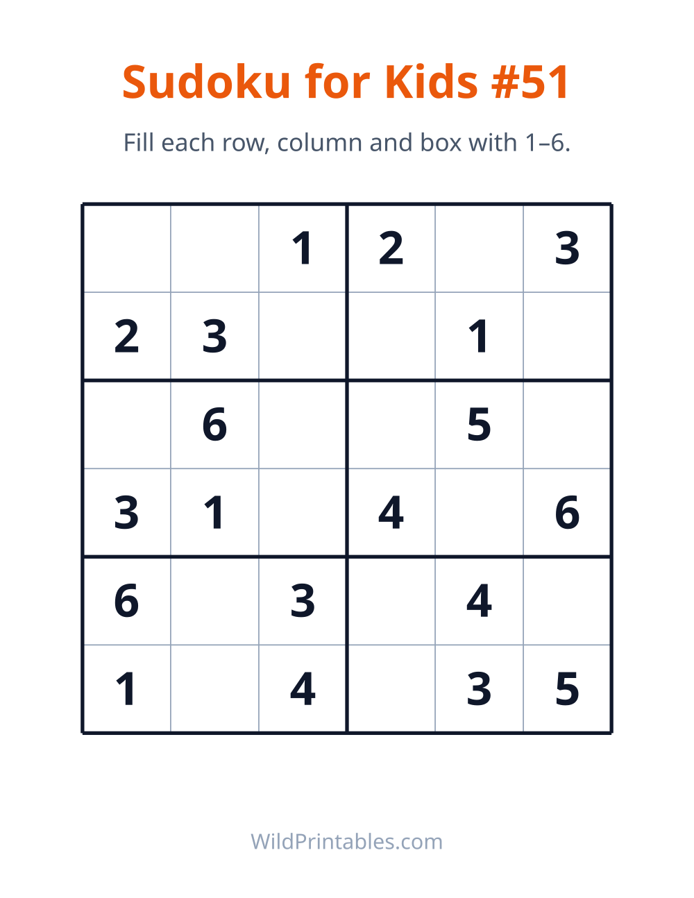 Sudoku for Kids #51 — free printable sudoku for kids to print and color at home