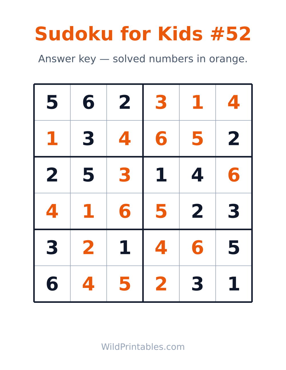 Sudoku for Kids #52 — answer key