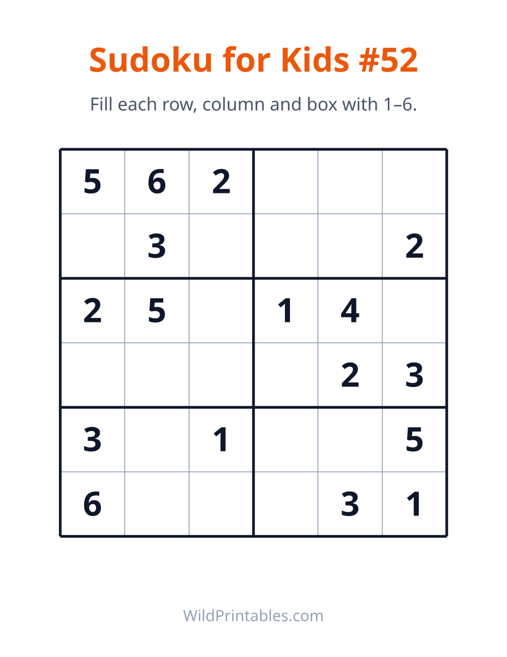 Sudoku for Kids #52 — free printable sudoku for kids to print and color at home