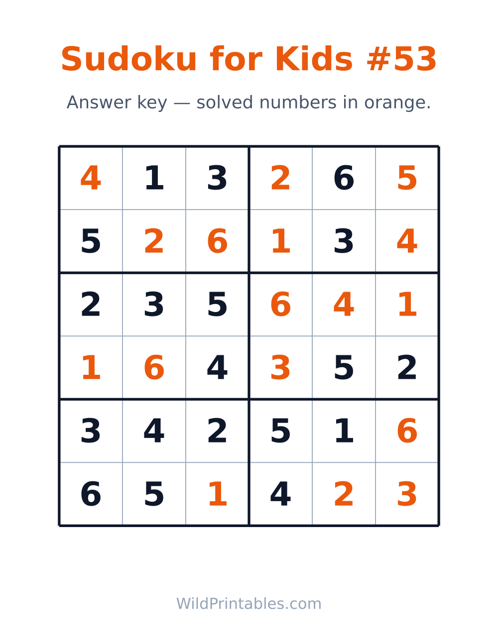 Sudoku for Kids #53 — answer key