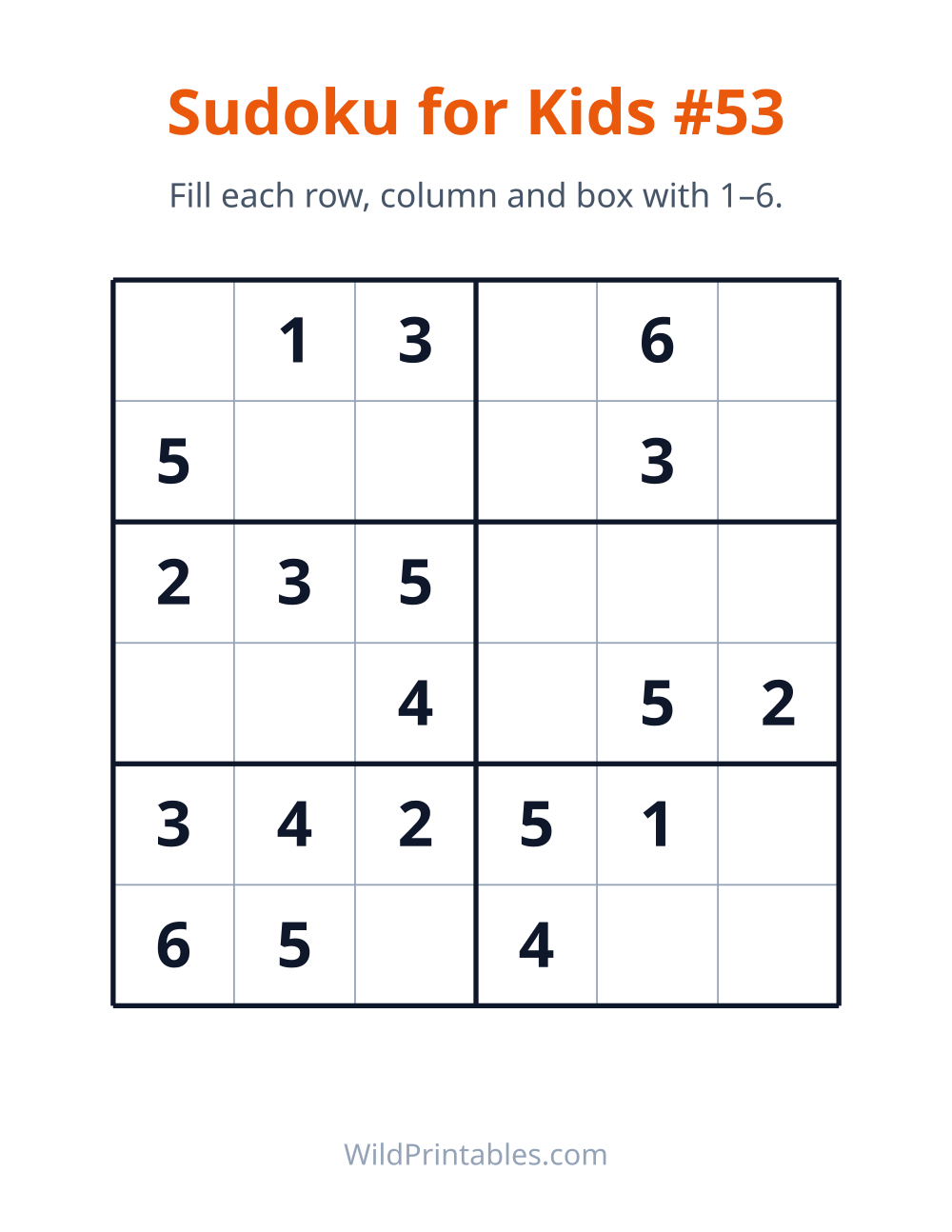 Sudoku for Kids #53 — free printable sudoku for kids to print and color at home