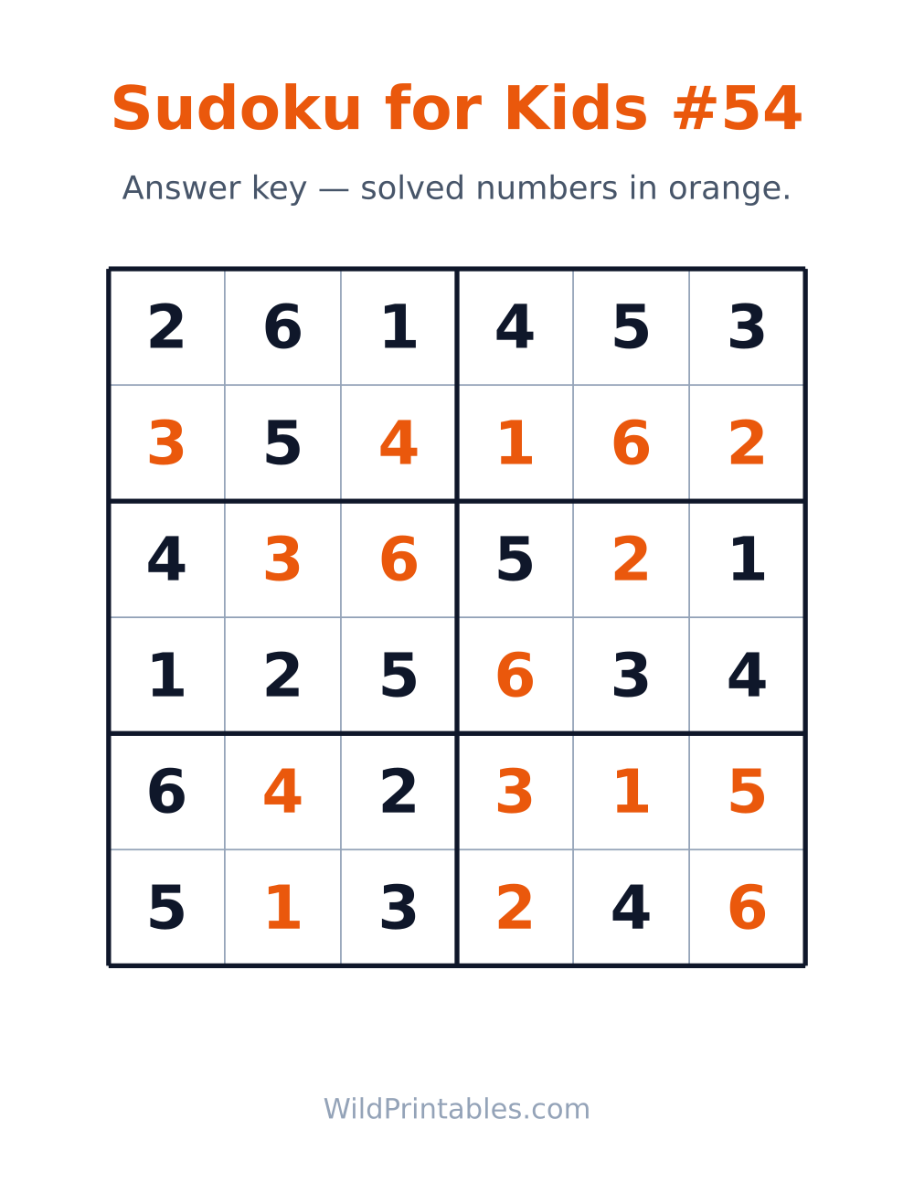 Sudoku for Kids #54 — answer key