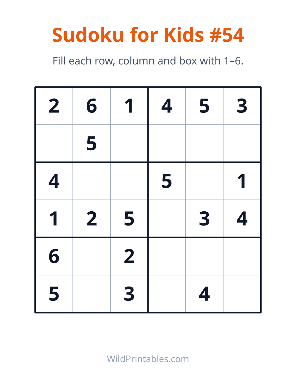 Sudoku for Kids #54 — free printable sudoku for kids to print and color at home