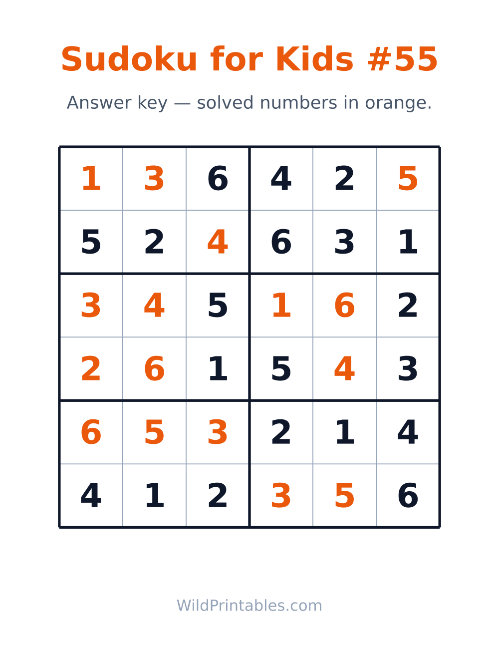Sudoku for Kids #55 — answer key