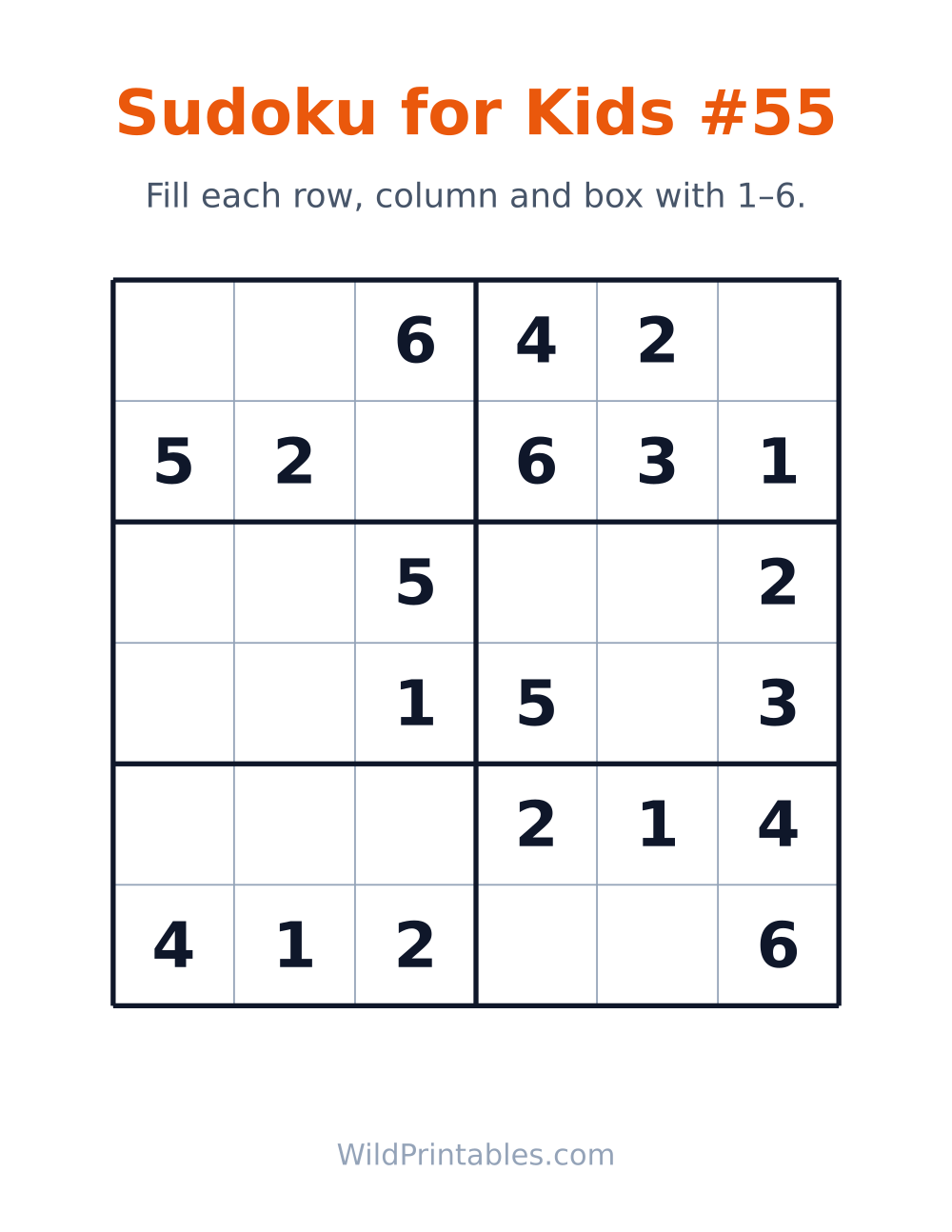 Sudoku for Kids #55 — free printable sudoku for kids to print and color at home