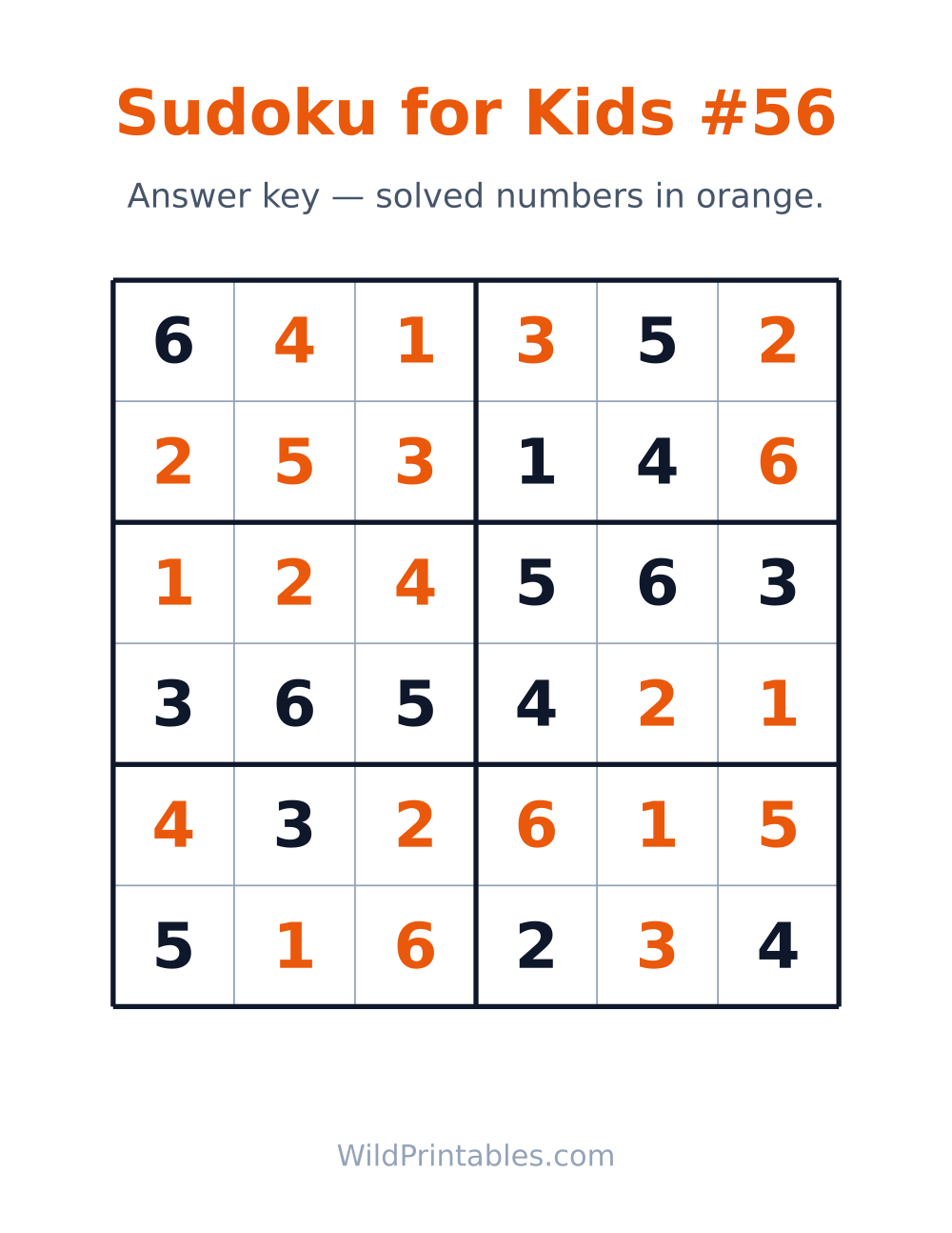 Sudoku for Kids #56 — answer key