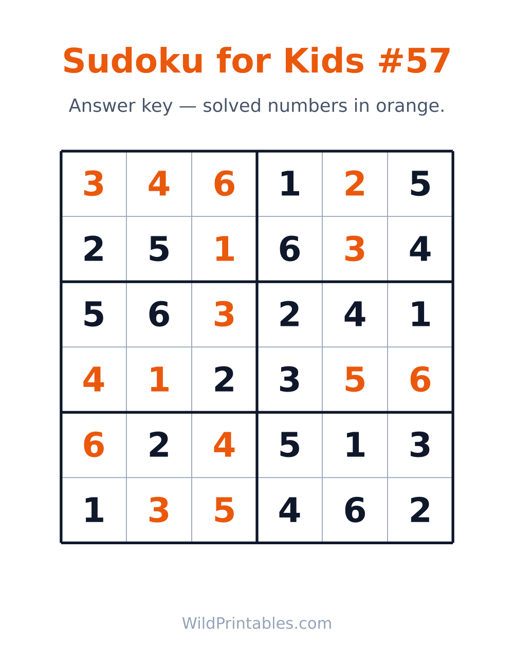 Sudoku for Kids #57 — answer key