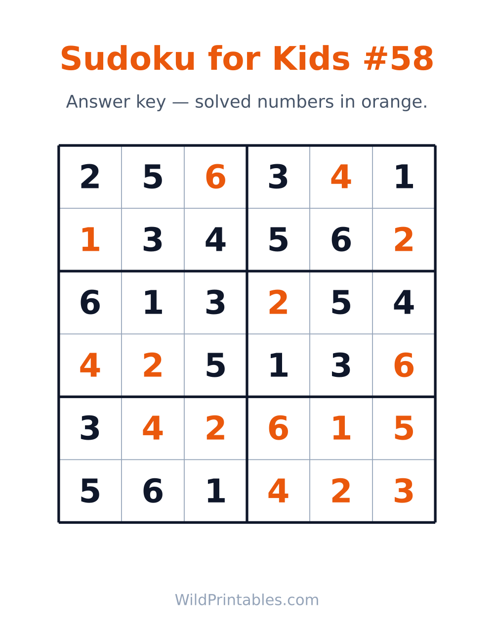 Sudoku for Kids #58 — answer key