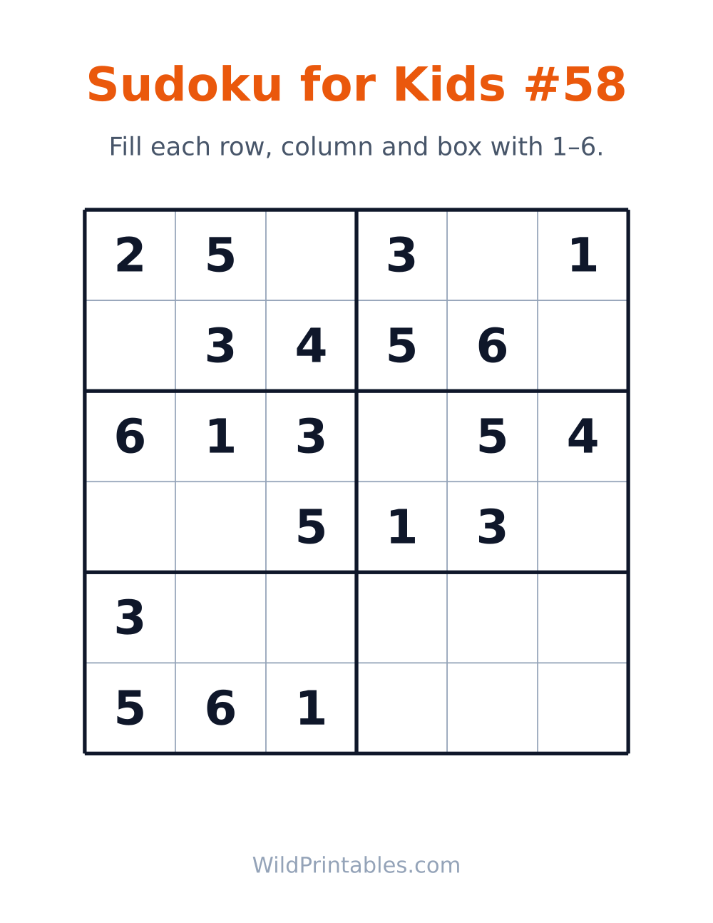 Sudoku for Kids #58 — free printable sudoku for kids