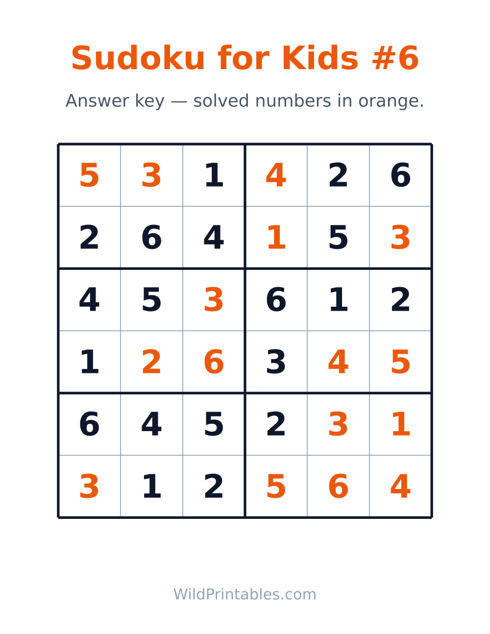 Sudoku for Kids #6 — answer key