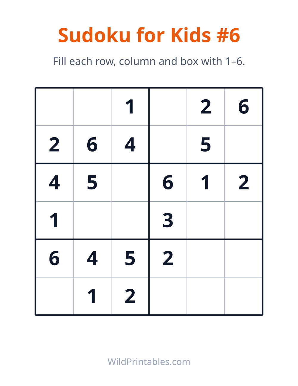 Sudoku for Kids #6 — free printable sudoku for kids to print and color at home