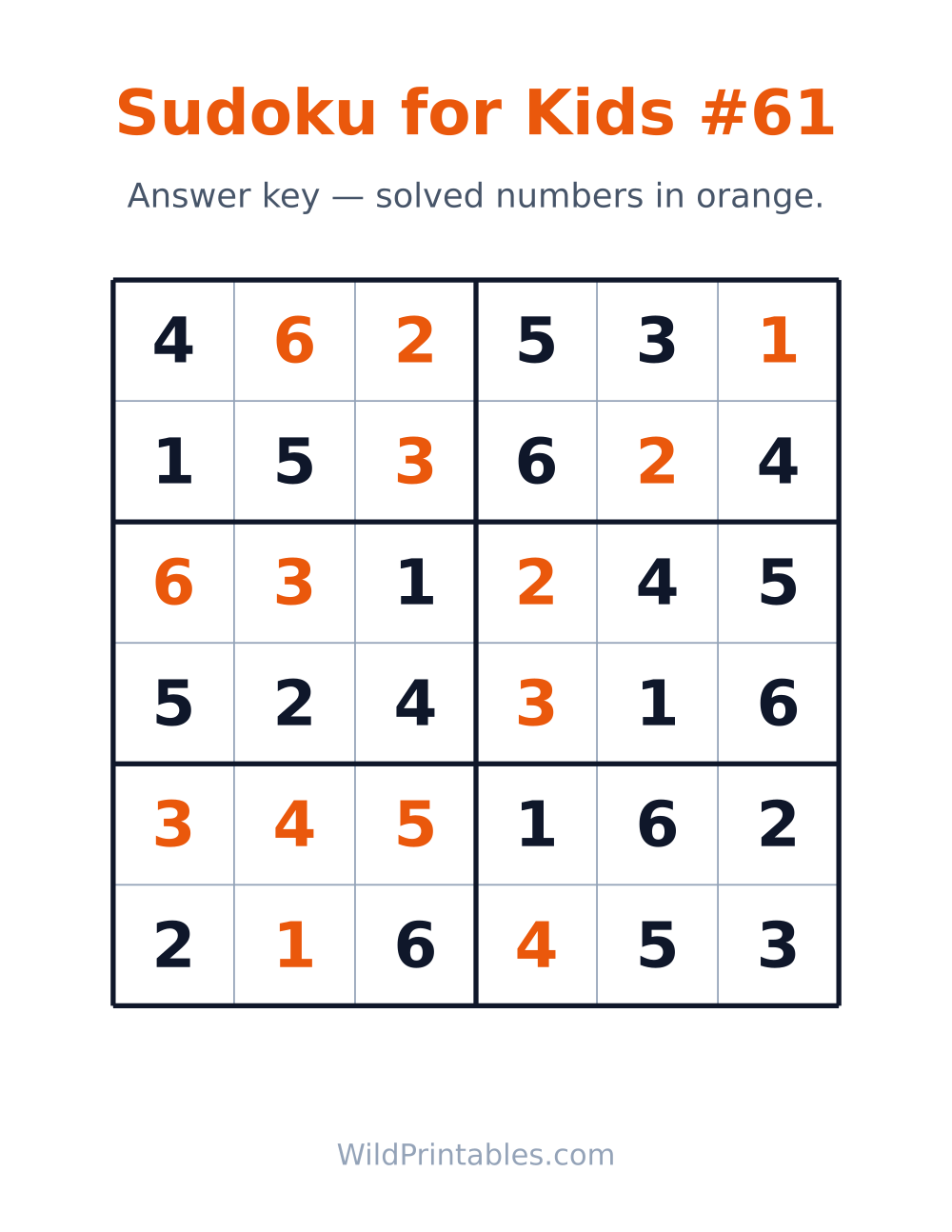 Sudoku for Kids #61 — answer key
