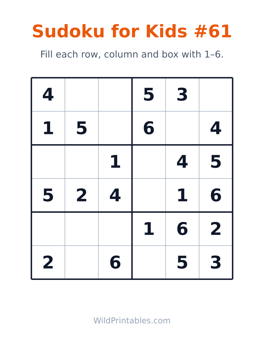 Sudoku for Kids #61 — free printable sudoku for kids
