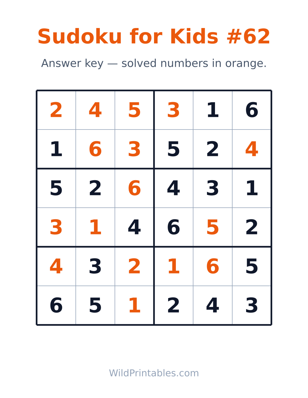 Sudoku for Kids #62 — answer key