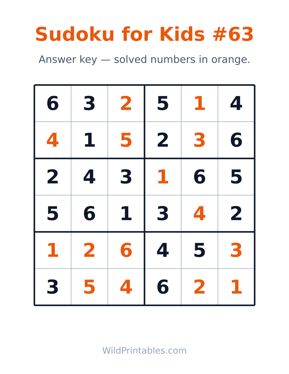 Sudoku for Kids #63 — answer key