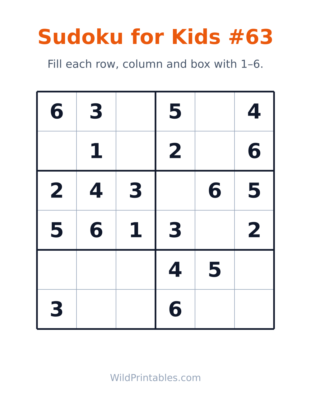 Sudoku for Kids #63 — free printable sudoku for kids