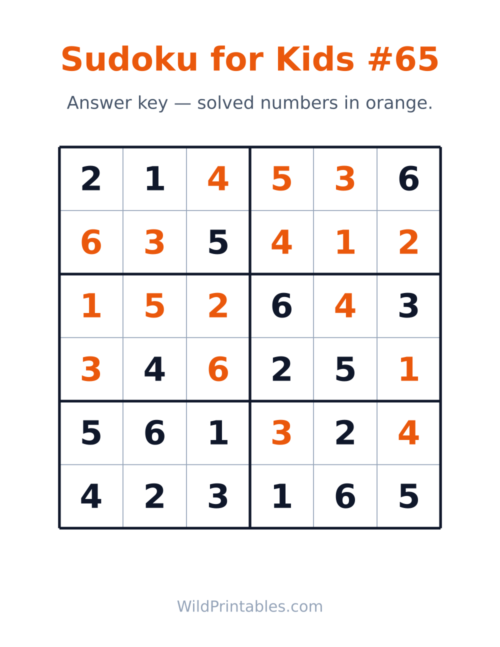 Sudoku for Kids #65 — answer key