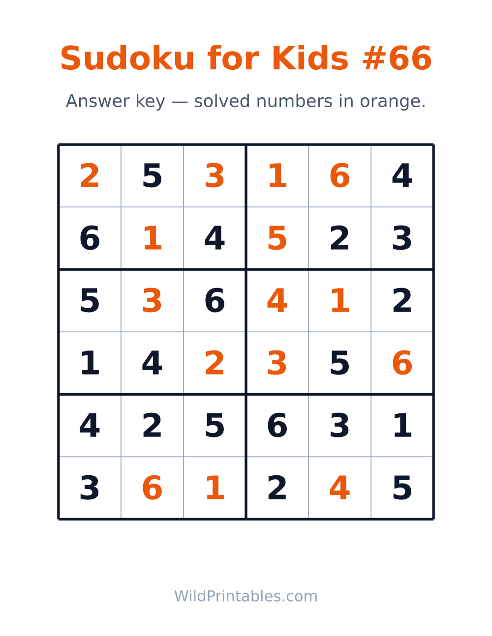 Sudoku for Kids #66 — answer key