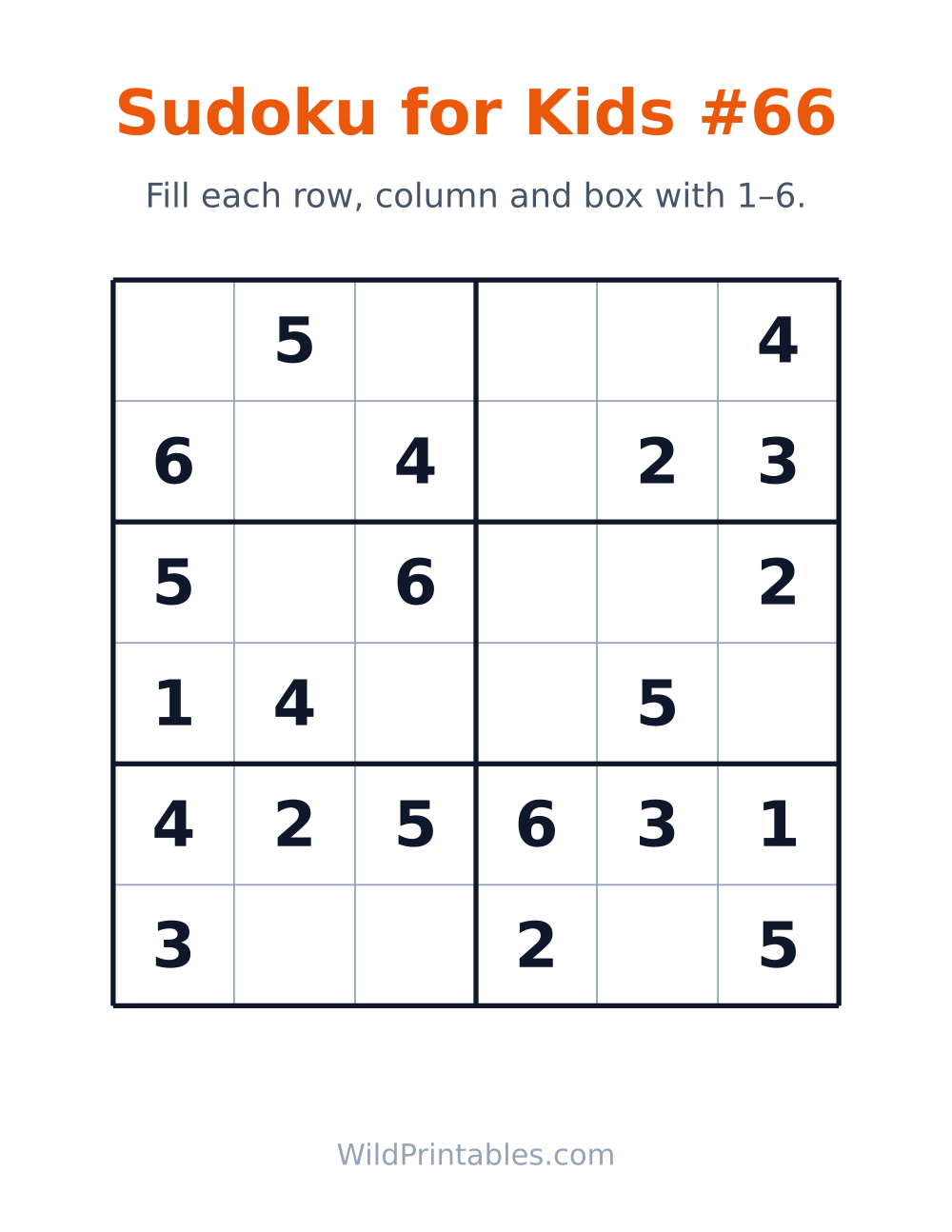 Sudoku for Kids #66 — free printable sudoku for kids