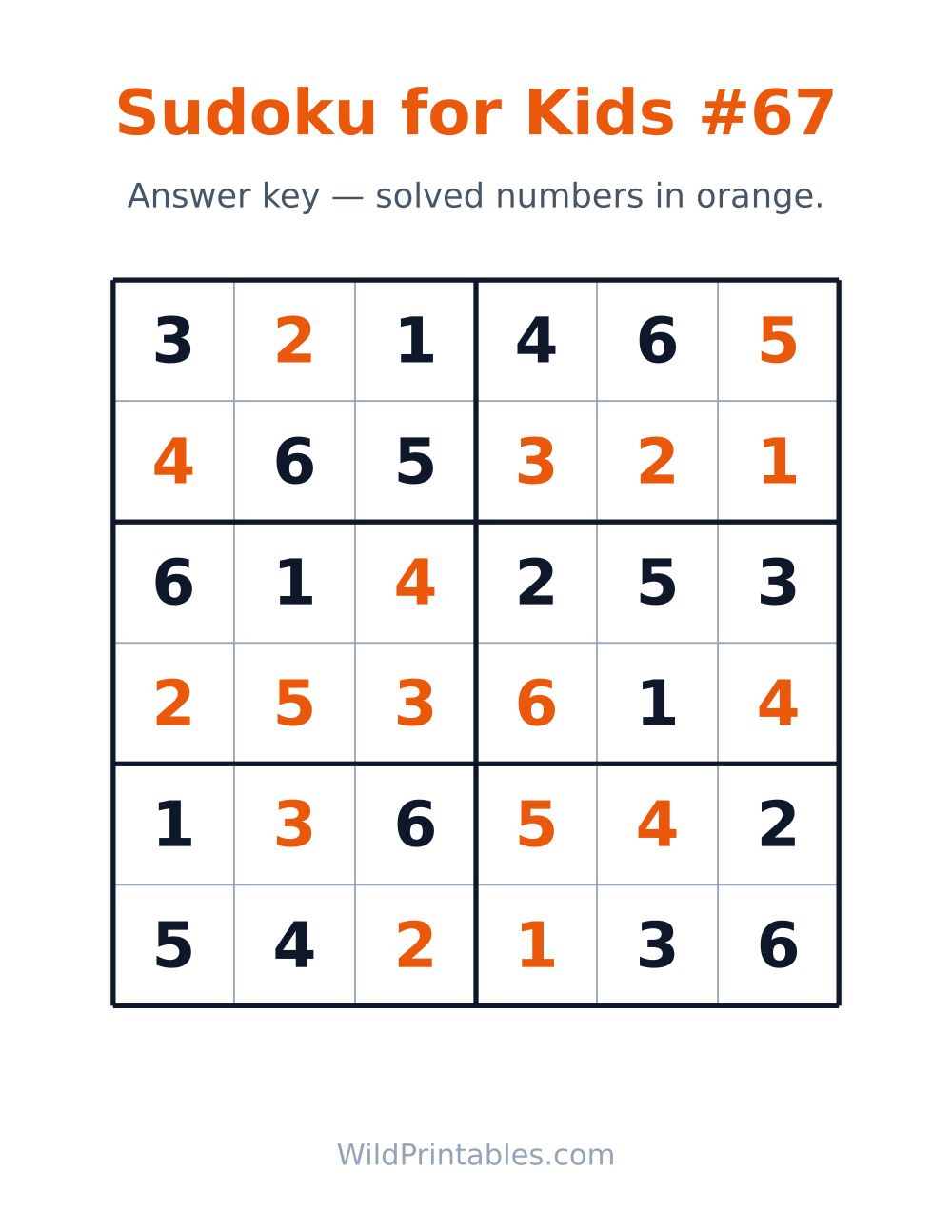 Sudoku for Kids #67 — answer key