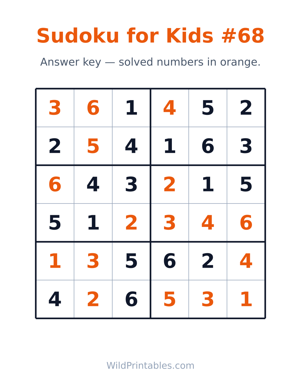 Sudoku for Kids #68 — answer key